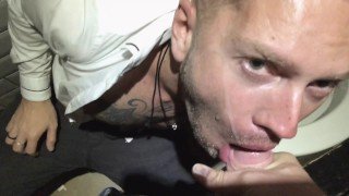 Blowjob and quick fuck in the public WC Bareback