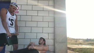 Cum with my friend in the street